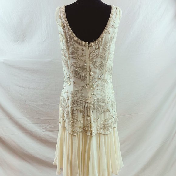 Vintage Cream Chiffon Beaded Evening Dress - Picture 4 of 11